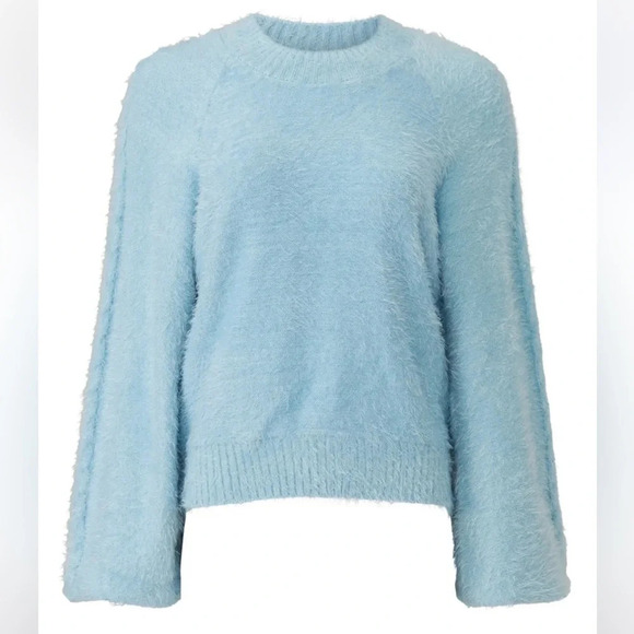 Show Me Your MUMU Women XS Vienna Sweater Frosty Blue Knit Shaggy Furry Winter - Picture 3 of 14